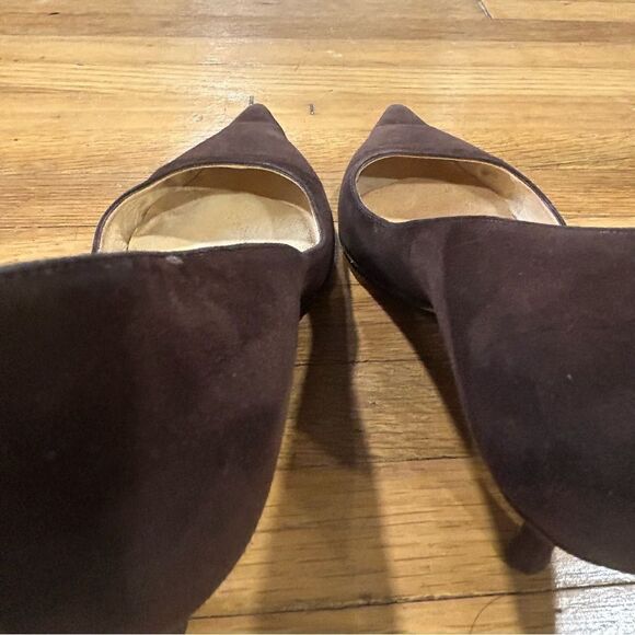 Jimmy Choo Suede Leather Romy 60MM Chocolate Brown Kitten Heel Pointed Toe Pumps - Picture 11 of 16